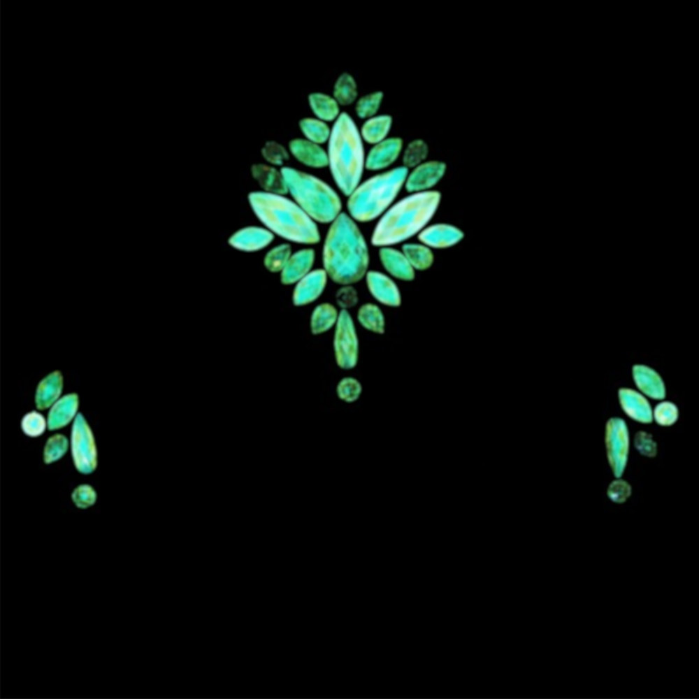 Zac's Alter Ego - Style J - Glow in the Dark & AB Iridescent Crystal Autocollant Diamant Bijou Visage - Multicolore